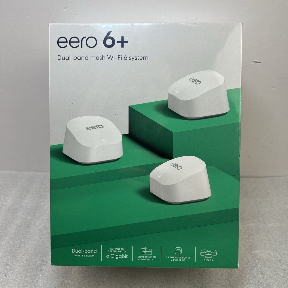 Amazon eero 6+ Dual Band Mesh Wifi system up to a Gigabit 3 Pack New SEALED